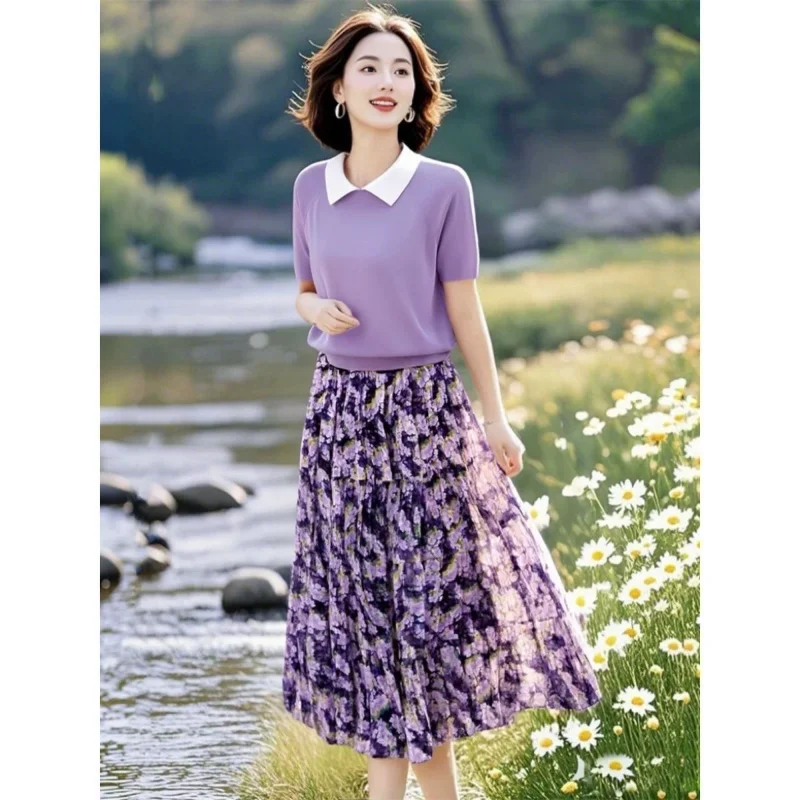 Women's Summer 2 Piece Set Knit Top and Floral Print Midi Skirt
Women's Summer 2 Piece Set Knit Top and Floral Print Midi Skirt