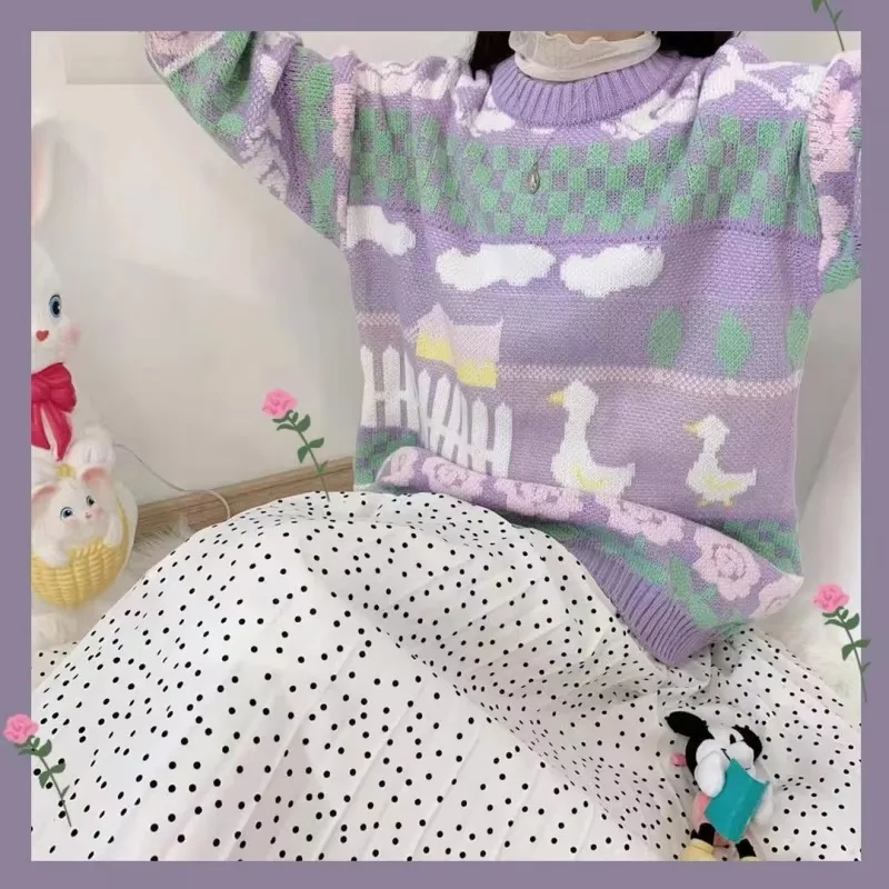Sweet Kawaii Japanese Casual Sweater Y2k Harajuku Cute Duck Loose O-neck Top Autumn Korean Preppy Style Women Knitted Sweaters
Sweet Kawaii Japanese Casual Sweater Y2k Harajuku Cute Duck Loose O-neck Top Autumn Korean Preppy Style Women Knitted Sweaters