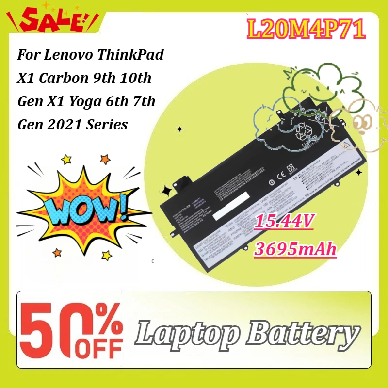 15.44V 3695mAh 57Wh L20M4P71 Laptop Battery For Lenovo ThinkPad X1 Carbon 9th 10th Gen X1 Yoga 6th 7th Gen 2021 Series
15.44V 3695mAh 57Wh L20M4P71 Laptop Battery For Lenovo ThinkPad X1 Carbon 9th 10th Gen X1 Yoga 6th 7th Gen 2021 Series