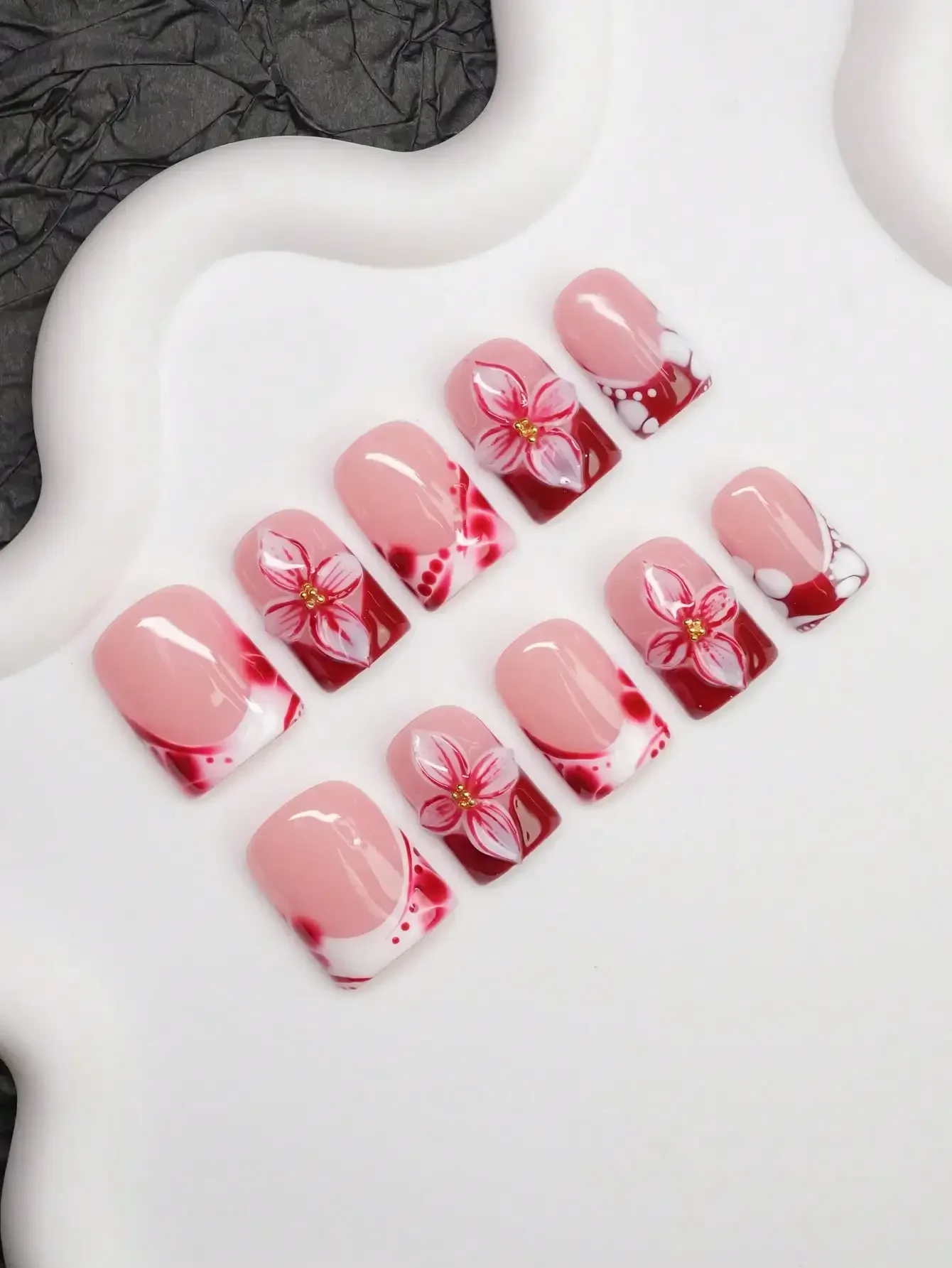 10pcs Square Shaped Handmade Nail Tips, Y2K Baddie Style, Nude & Red Color With French Tips, Tie Dye & Floral Design, Suitable For Women & Girls, Includes Tools, Great Gift For Ladies
10pcs Square Shaped Handmade Nail Tips, Y2K Baddie Style, Nude & Red Color With French Tips, Tie Dye & Floral Design, Suitable For Women & Girls, Includes Tools, Great Gift For Ladies