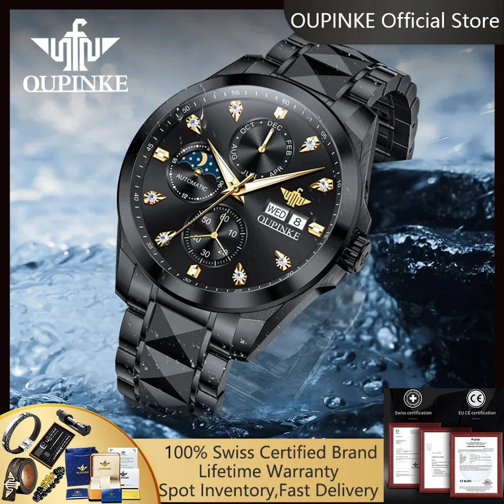 OUPINKE 3298 Moon Phase Automatic Men's Watches Top Luxury Man Watch Auto Date Week Chronograph Original Mechanical Wrist Watch
OUPINKE 3298 Moon Phase Automatic Men's Watches Top Luxury Man Watch Auto Date Week Chronograph Original Mechanical Wrist Watch