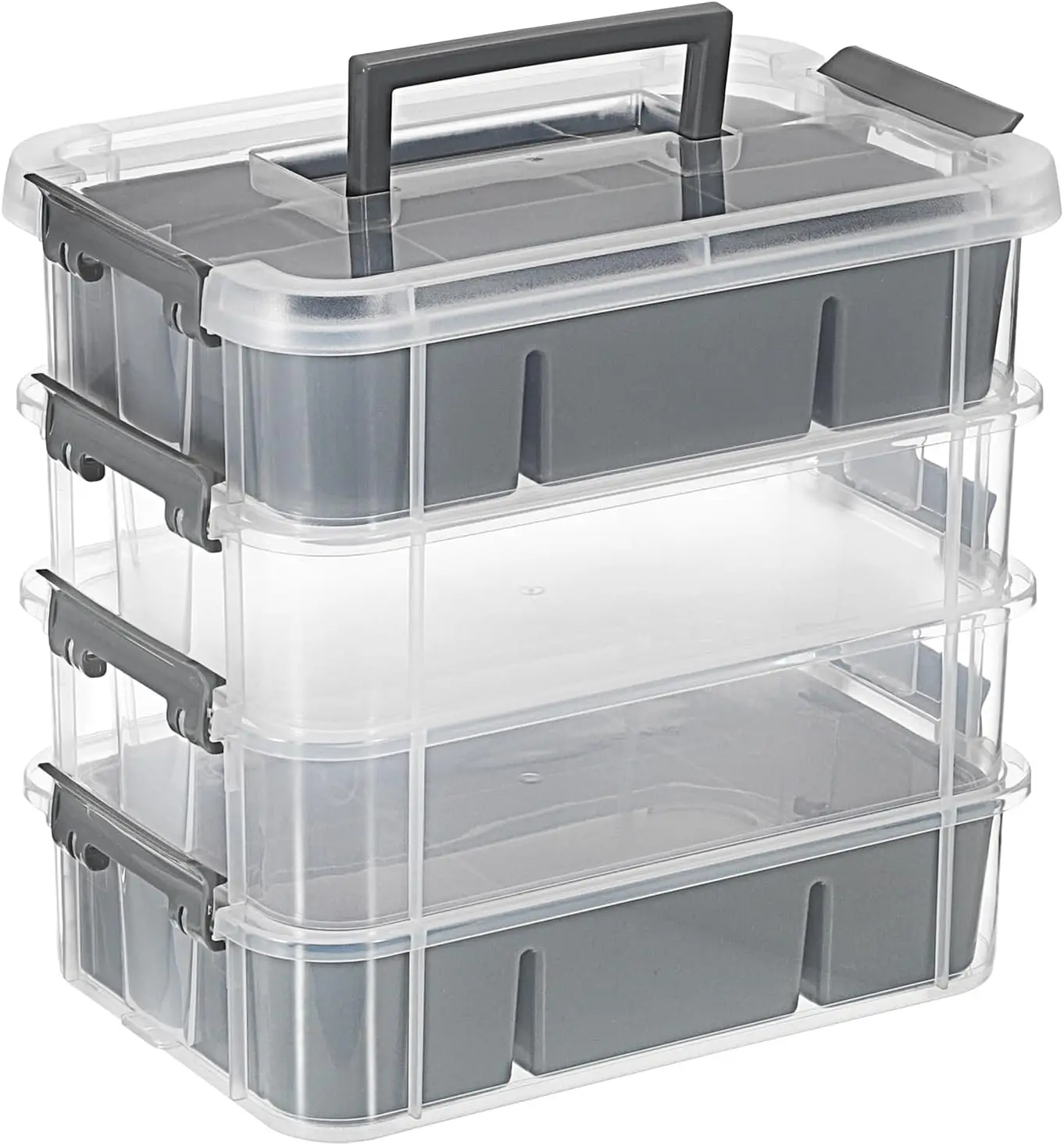 4-Tiers Stack Carry Storage Box With 2 Divided Tray, Transparent Stackable Storage Bin With Handle
4-Tiers Stack Carry Storage Box With 2 Divided Tray, Transparent Stackable Storage Bin With Handle