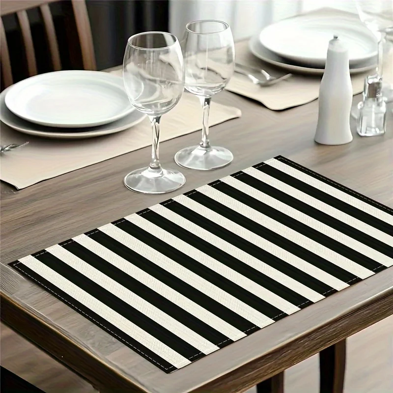 4pcs/6pcs Black White Stripe Linen Placemats - Modern Table Mats for Kitchen, Party & Home Decor, Easy-Clean Dining Essentials
4pcs/6pcs Black White Stripe Linen Placemats - Modern Table Mats for Kitchen, Party & Home Decor, Easy-Clean Dining Essentials