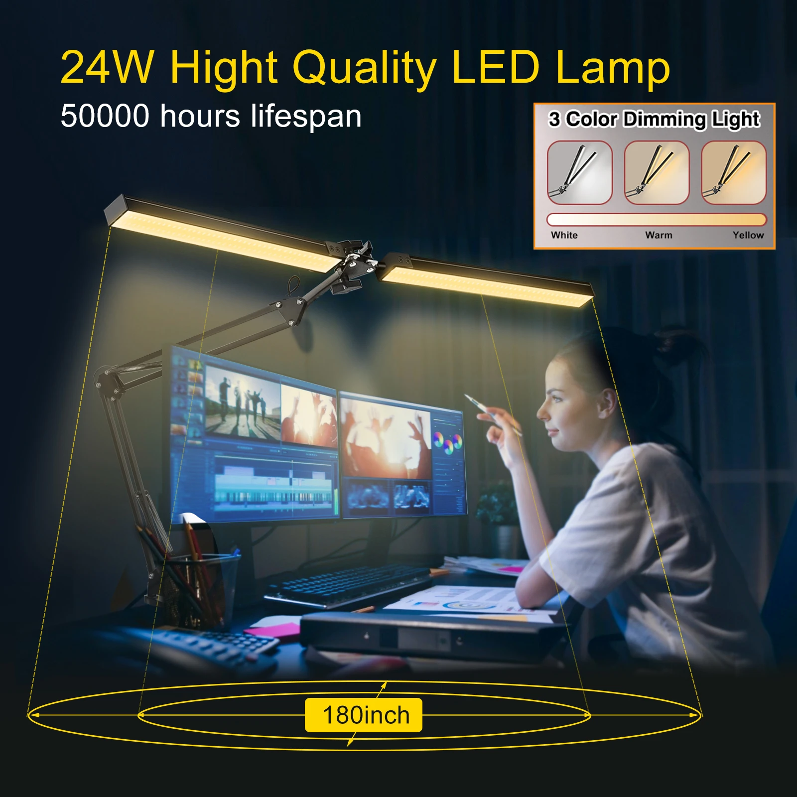 Swing Arm LED Desk Lamp 160 LED Beads Double-headed Lamp 3 Color Modes & 10 Brightness Levels Table Light for Office, Study
Swing Arm LED Desk Lamp 160 LED Beads Double-headed Lamp 3 Color Modes & 10 Brightness Levels Table Light for Office, Study