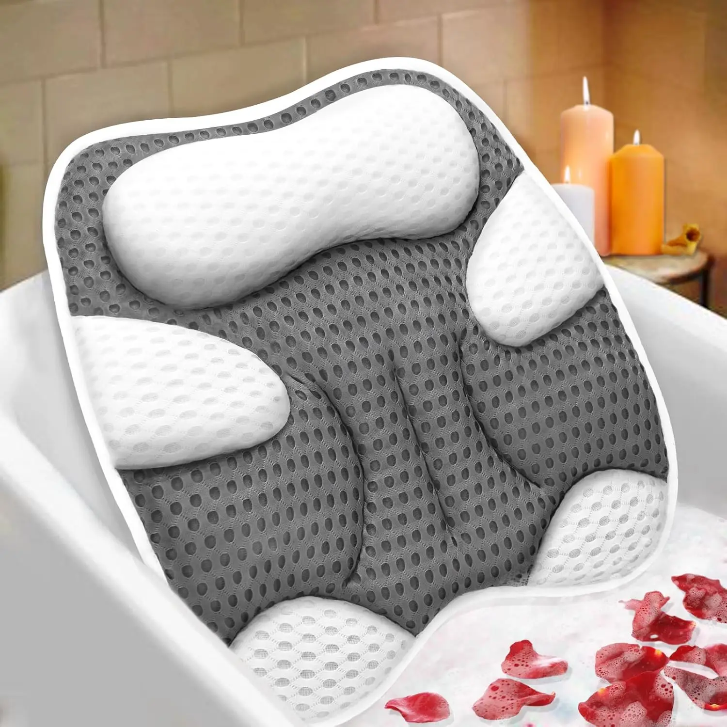 Ergonomic Cat Shape Bath Pillow with 4D Air-Mesh for Head and Neck Support, 7 Suction Cups, Washable Gray
Ergonomic Cat Shape Bath Pillow with 4D Air-Mesh for Head and Neck Support, 7 Suction Cups, Washable Gray