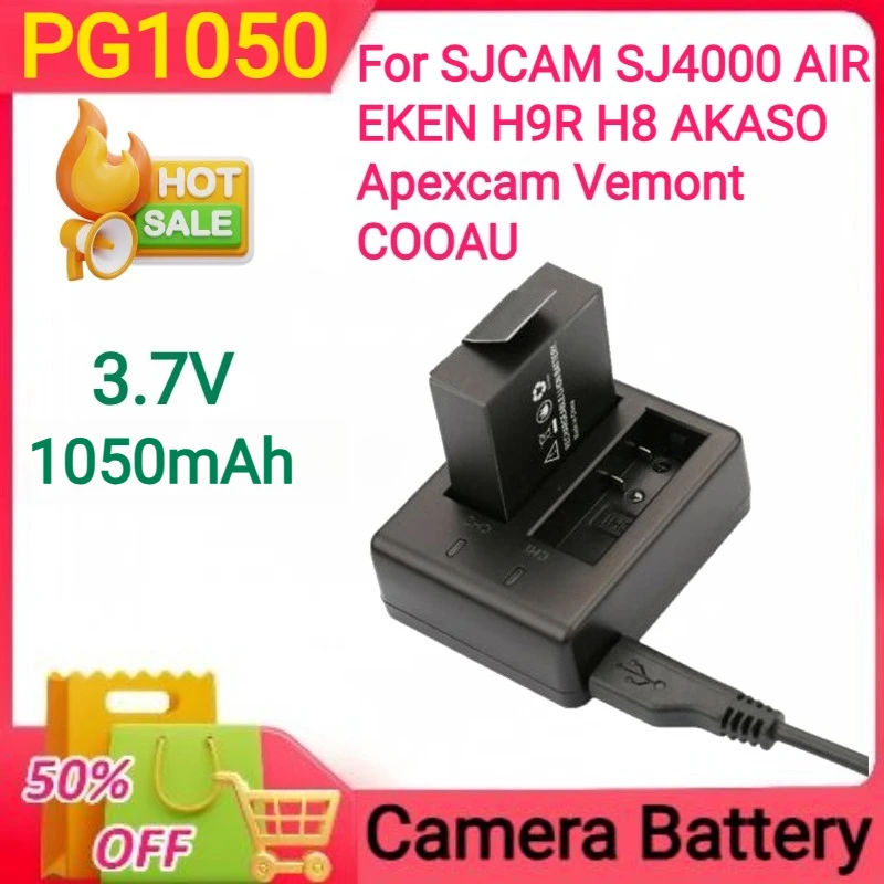 3.7V 1050mAh PG1050 Rechargeable Action Camera Battery Dual Charger For SJCAM SJ4000 AIR EKEN H9R H8 AKASO Apexcam Vemont COOAU
3.7V 1050mAh PG1050 Rechargeable Action Camera Battery Dual Charger For SJCAM SJ4000 AIR EKEN H9R H8 AKASO Apexcam Vemont COOAU