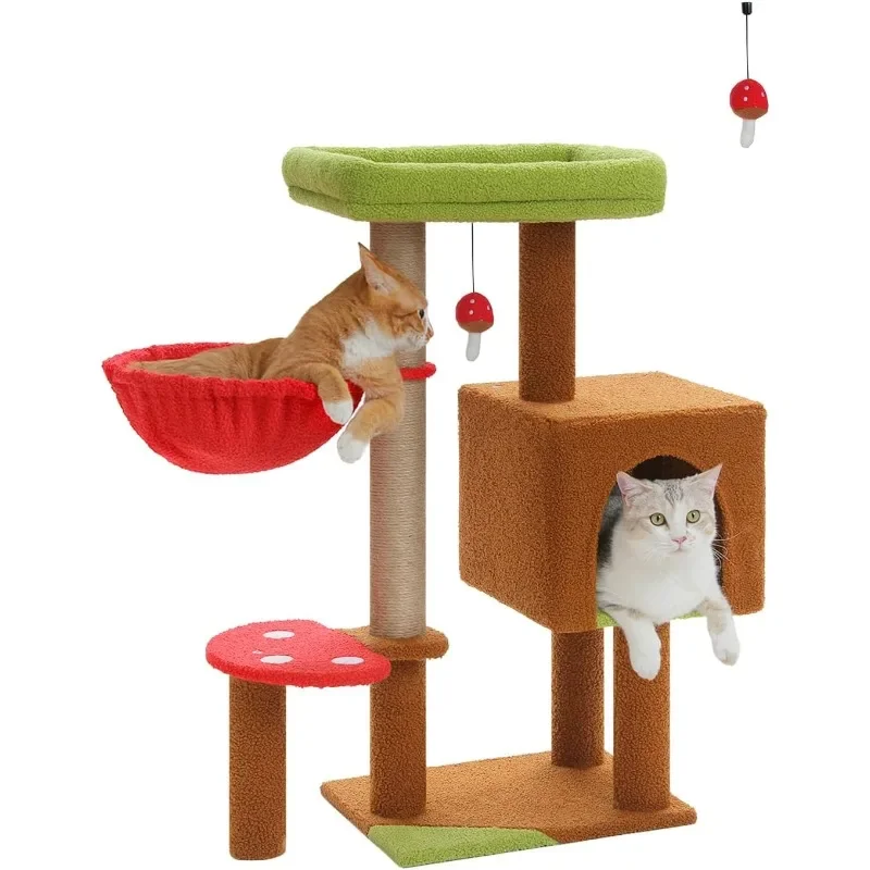 Cat Tree with Sisal Scratching Posts, 35.4" Cute Cat Tower Cat Condo w/Large Green Top Perch, Soft Red Hammock
Cat Tree with Sisal Scratching Posts, 35.4" Cute Cat Tower Cat Condo w/Large Green Top Perch, Soft Red Hammock