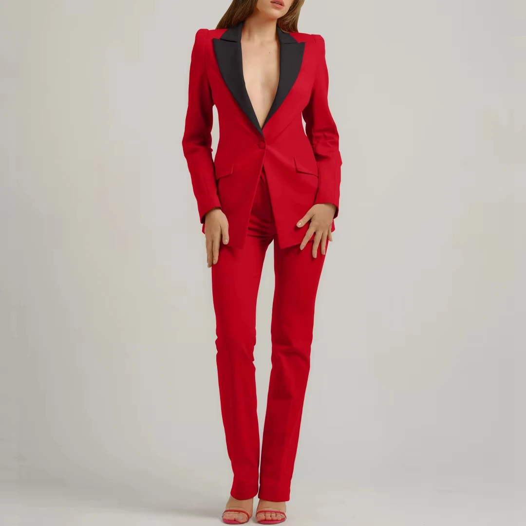 Women Suit 2 Pieces Red With Black Lapel Single Button For Wedding Banquet Party Business Commute Shopping Travel Blazer Pants
Women Suit 2 Pieces Red With Black Lapel Single Button For Wedding Banquet Party Business Commute Shopping Travel Blazer Pants