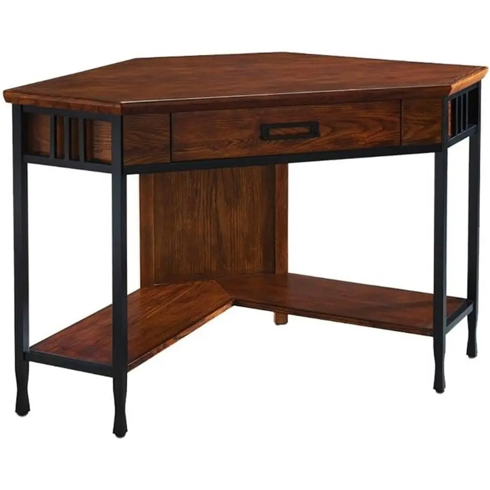 48 Wide Mission Oak Style Computer Desk with Black Metal Legs, Drop-Front Lid, and Lower Storage Shelf
48 Wide Mission Oak Style Computer Desk with Black Metal Legs, Drop-Front Lid, and Lower Storage Shelf