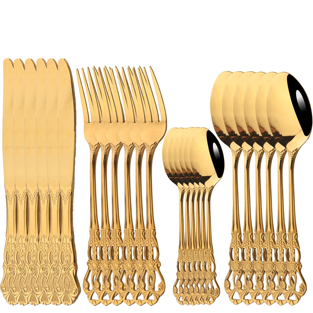 24Pcs Light Gold Cutlery Set Stainless Steel Luxury Tableware Mirror Western Dinnerware Knife Fork Spoons Kitchen Silverware
24Pcs Light Gold Cutlery Set Stainless Steel Luxury Tableware Mirror Western Dinnerware Knife Fork Spoons Kitchen Silverware