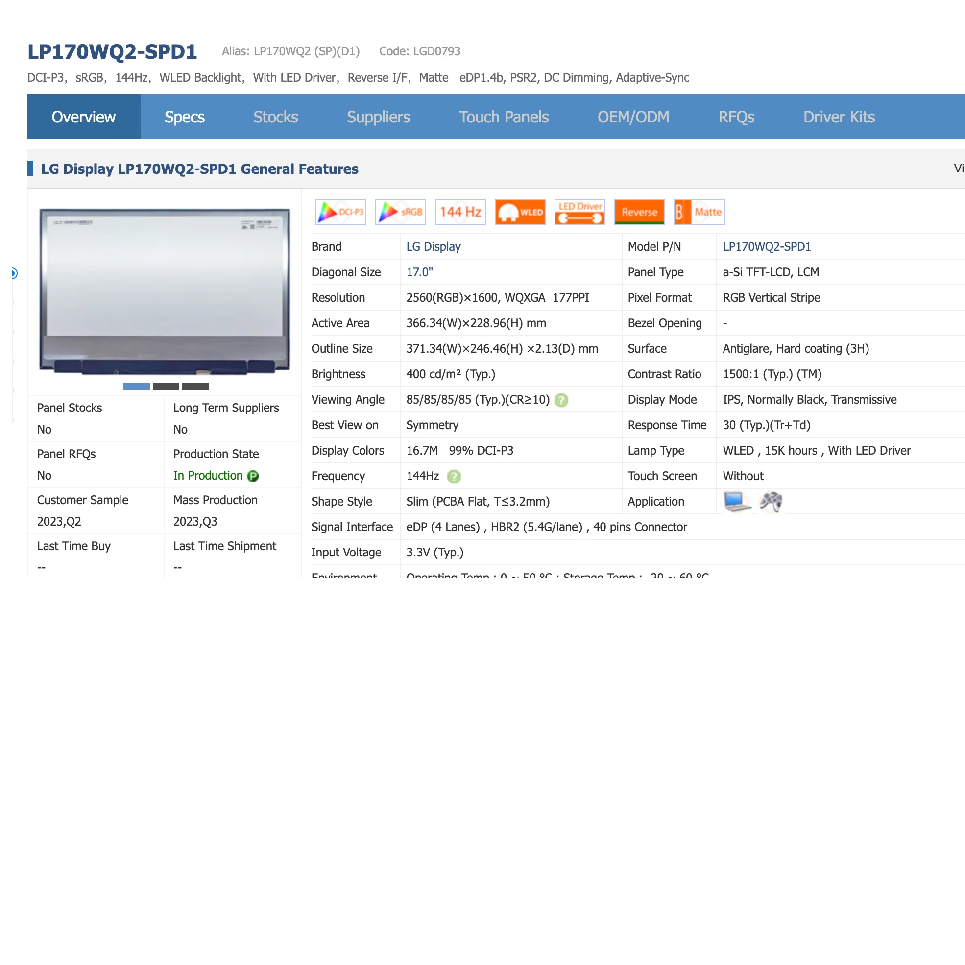 LP170WQ2-SPD1 LP170WQ2 SPD1 400 cd/m² 2560X1600 LCD LED Screen Panel Matrix NEW 144HZ
LP170WQ2-SPD1 LP170WQ2 SPD1 400 cd/m² 2560X1600 LCD LED Screen Panel Matrix NEW 144HZ