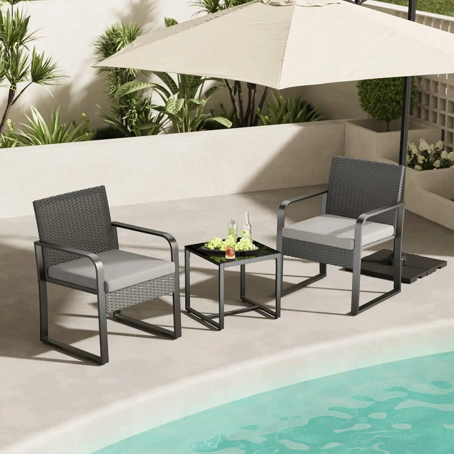 3pcs Patio Set Outdoor Wicker Chairs,Rattan Metal Furniture Sets With Cushions And Glass Top Table, Rattan Furniture Sets For Ga
3pcs Patio Set Outdoor Wicker Chairs,Rattan Metal Furniture Sets With Cushions And Glass Top Table, Rattan Furniture Sets For Ga