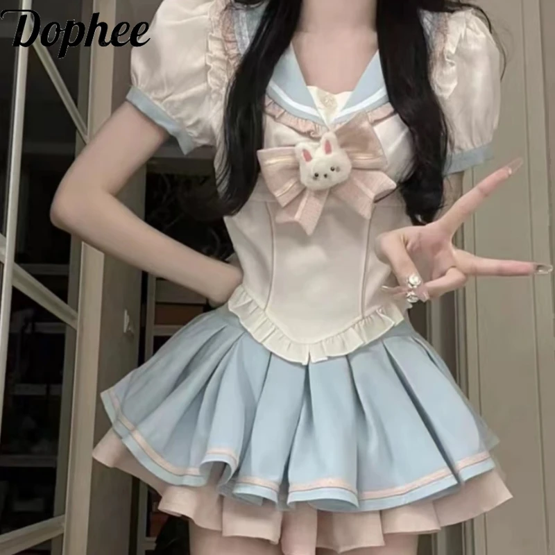 Dophee Original Jk Uniform Girl Sets Милая рубашка с пышными рукавами и бантом Темно-синий топ с воротником + пышная короткая юбка с высокой талией Костюмы из двух предметов
Dophee Original Jk Uniform Girl Sets Милая рубашка с пышными рукавами и бантом Темно-синий топ с воротником + пышная короткая юбка с высокой талией Костюмы из двух предметов