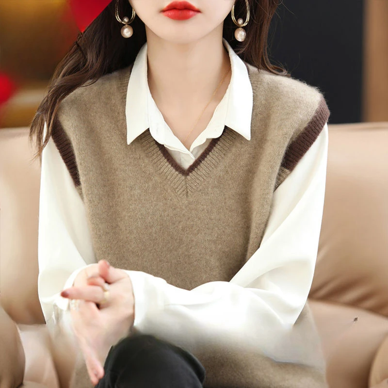 Korean Women's Knitted Wool Vest Autumn Winter Loose Comfortable Sleeveless Crew Neck Sweater Knitwear Warm Tops Outwear U1235
Korean Women's Knitted Wool Vest Autumn Winter Loose Comfortable Sleeveless Crew Neck Sweater Knitwear Warm Tops Outwear U1235