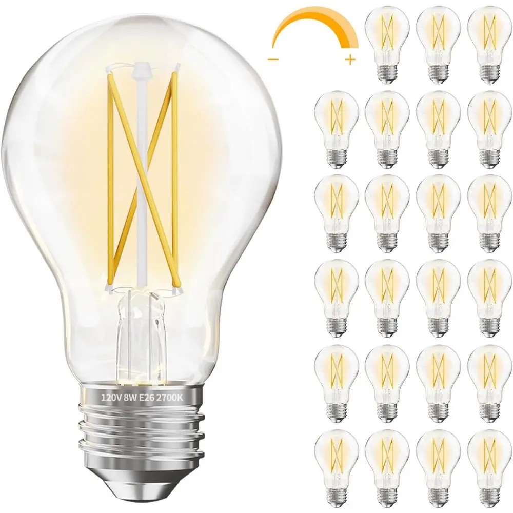Набор из 24 винтажных светодиодных ламп A19, аналог 60 Вт, диммируемые, высокая яркость, 2700K, теплый белый свет, 800 люмен, 8 Вт, цоколь E26
Набор из 24 винтажных светодиодных ламп A19, аналог 60 Вт, диммируемые, высокая яркость, 2700K, теплый белый свет, 800 люмен, 8 Вт, цоколь E26