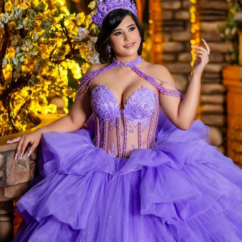 Блестящее лавандовое фиолетовое платье Quinceanera с открытыми плечами по индивидуальному заказу, кружевное многослойное платье Quinceanera с кристаллами и аппликацией, свадебное платье de 15, платье Quinceanera
Блестящее лавандовое фиолетовое платье Quinceanera с открытыми плечами по индивидуальному заказу, кружевное многослойное платье Quinceanera с кристаллами и аппликацией, свадебное платье de 15, платье Quinceanera