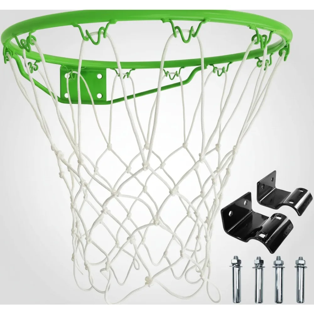 Universal Basketball Hoop Replacement for 14/16ft Trampoline & Wall Mount, Green Steel Ring with 2 Hooks Indoor Outdoor
Universal Basketball Hoop Replacement for 14/16ft Trampoline & Wall Mount, Green Steel Ring with 2 Hooks Indoor Outdoor