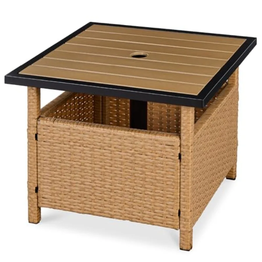 Wicker Side Table with Umbrella Hole: Square PE Rattan Outdoor End Table for Patio Garden Poolside Deck Natural Color UV-Resist
Wicker Side Table with Umbrella Hole: Square PE Rattan Outdoor End Table for Patio Garden Poolside Deck Natural Color UV-Resist
