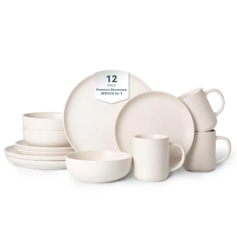 12Piece Stoneware Dinnerware Sets with Mugs Microwave Dishwasher Safe NonToxic Dinner Plates Bowls Set Stackable Matte Glaze Ki
12Piece Stoneware Dinnerware Sets with Mugs Microwave Dishwasher Safe NonToxic Dinner Plates Bowls Set Stackable Matte Glaze Ki