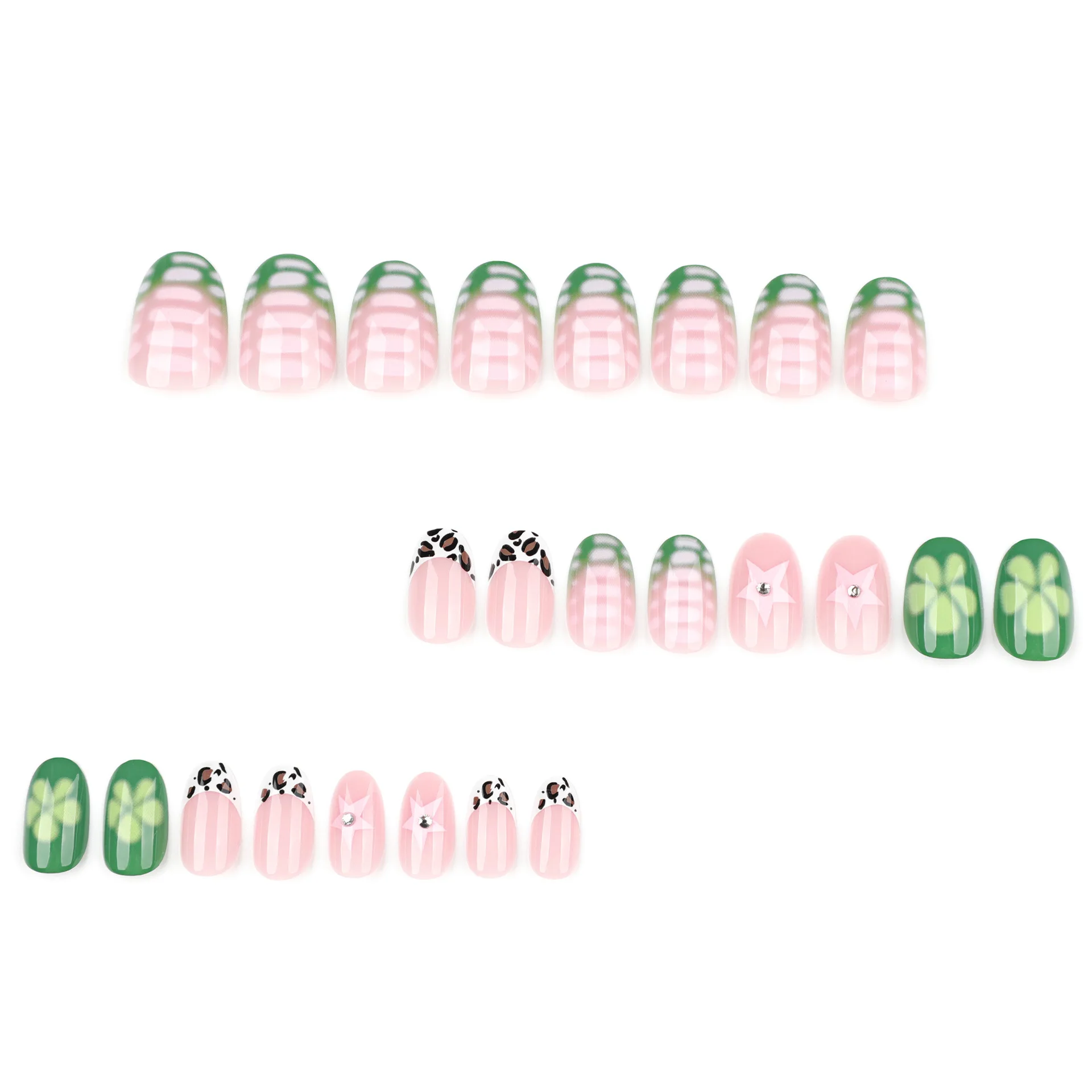 24Pcs Fresh Green Press-On Nails – Short Almond Shape With Floral & Leopard Prints Star Accents Tropical Vibes
24Pcs Fresh Green Press-On Nails – Short Almond Shape With Floral & Leopard Prints Star Accents Tropical Vibes