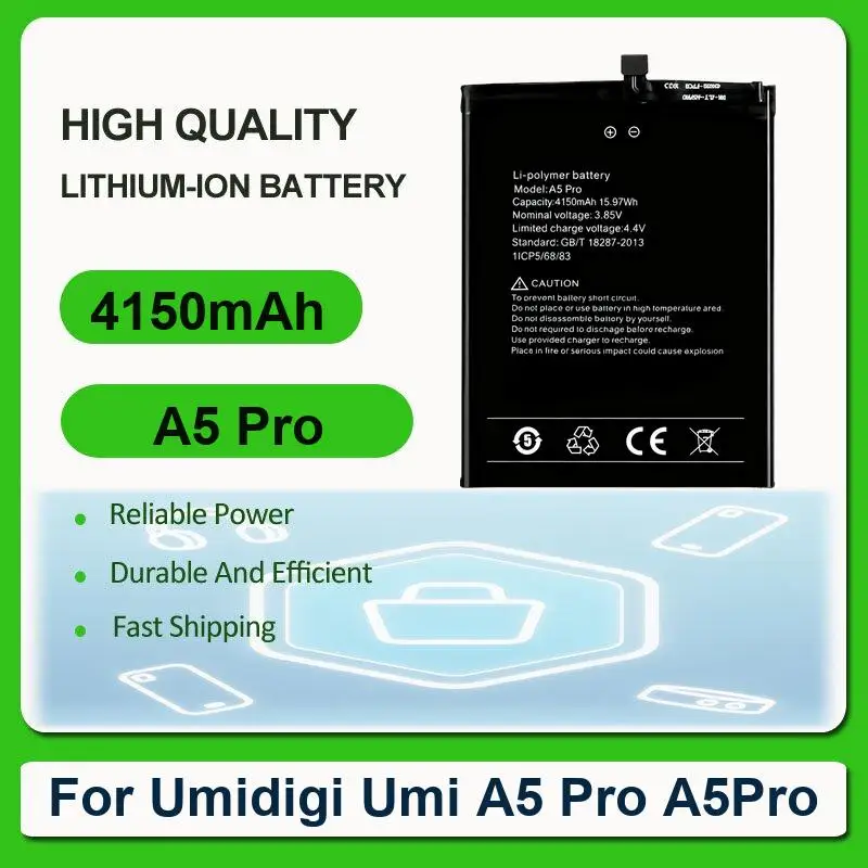 Replacement Mobile Phone Battery For UMI Umidigi A5 Pro A5Pro A5 Pro 4150mAh
Replacement Mobile Phone Battery For UMI Umidigi A5 Pro A5Pro A5 Pro 4150mAh