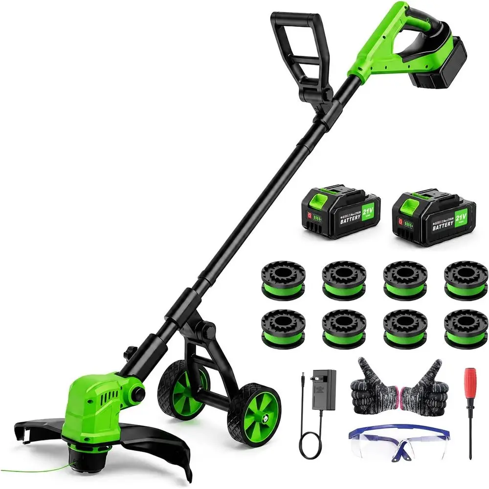 2 in 1 CordlString Trimmer & Edger, 21V Battery Powered Weed Wacker with Wheels, 2 x 3.0Ah Batteries & 8 Spools, 14" Electric We
2 in 1 CordlString Trimmer & Edger, 21V Battery Powered Weed Wacker with Wheels, 2 x 3.0Ah Batteries & 8 Spools, 14" Electric We