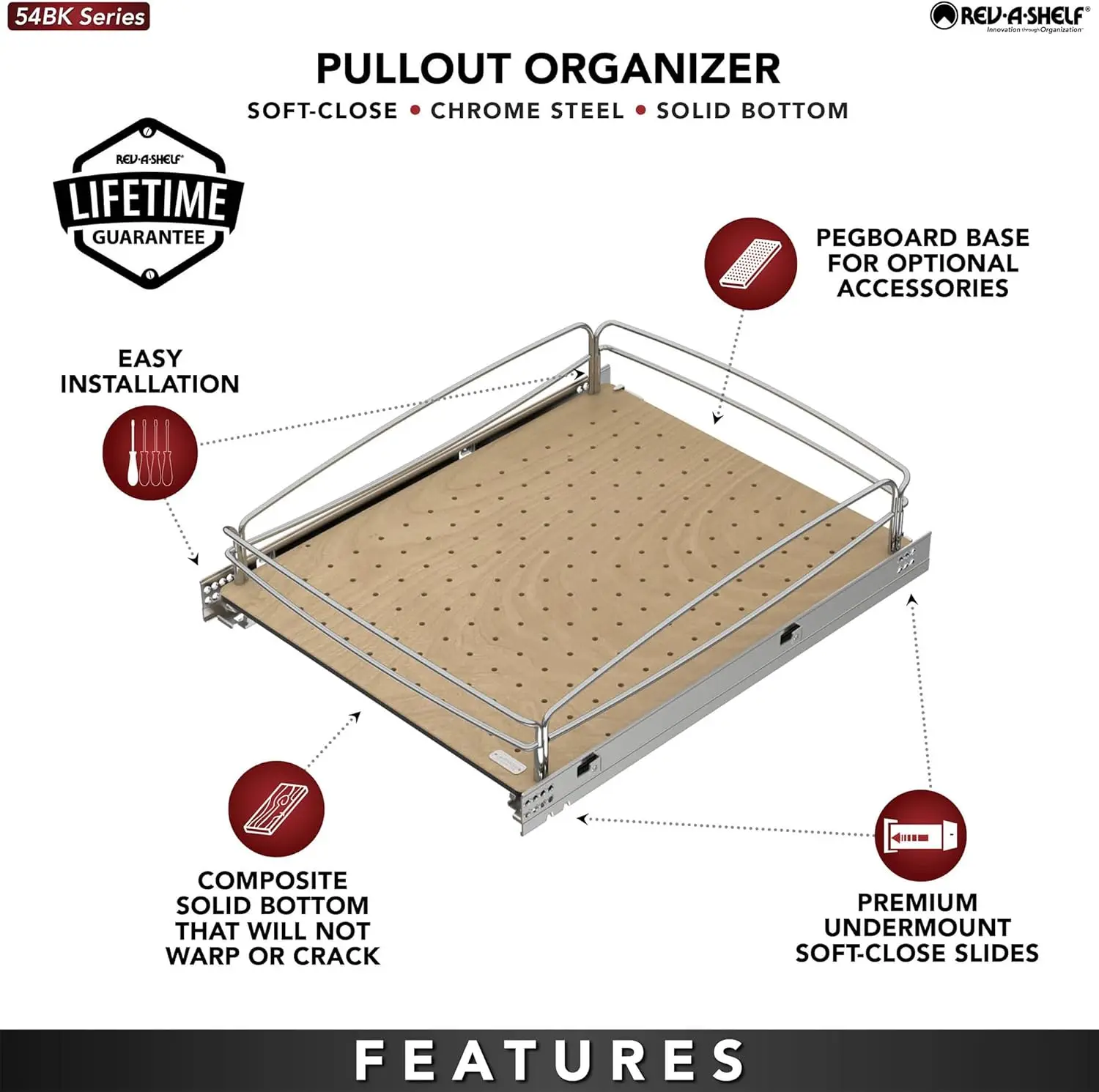 Pull Out Kitchen Cabinet Storage Organizer With Solid Bottom And Undermount Soft-Close Full Extension Slides, 54Bk-12Sc-1
Pull Out Kitchen Cabinet Storage Organizer With Solid Bottom And Undermount Soft-Close Full Extension Slides, 54Bk-12Sc-1
