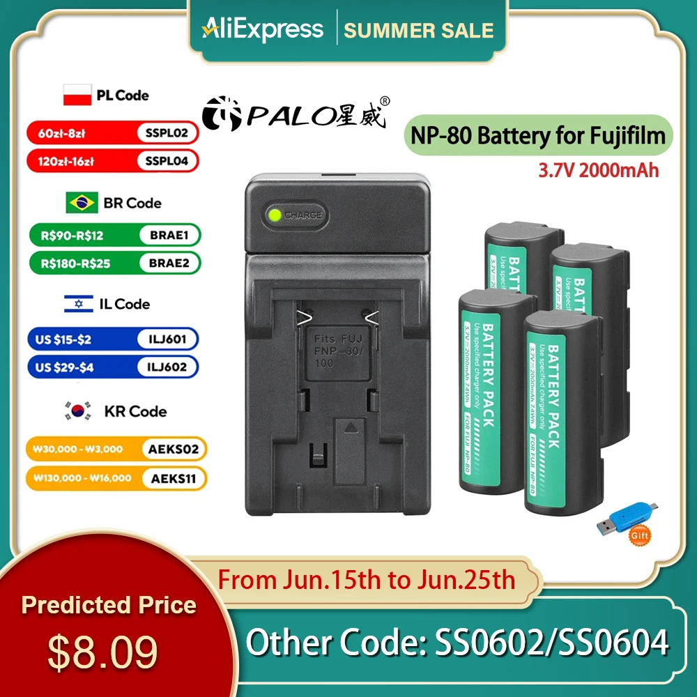 Аккумулятор NP-80 NP 80 2000 мАч для Fujifilm FinePix 1700 4900 1700z 2700 MX-2900 2900z FinePix 6800 6900 для KODAK DC4800 Zoom R-D
Аккумулятор NP-80 NP 80 2000 мАч для Fujifilm FinePix 1700 4900 1700z 2700 MX-2900 2900z FinePix 6800 6900 для KODAK DC4800 Zoom R-D