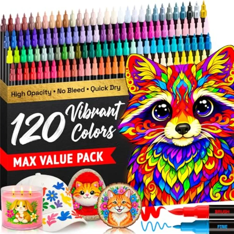 120 Acrylic Paint Markers - Paint Pens for Drawing, Brush + Fine Tips - For Fabric, Rock, Glass, Wood, DIY, Craft, Canvas - Art
120 Acrylic Paint Markers - Paint Pens for Drawing, Brush + Fine Tips - For Fabric, Rock, Glass, Wood, DIY, Craft, Canvas - Art