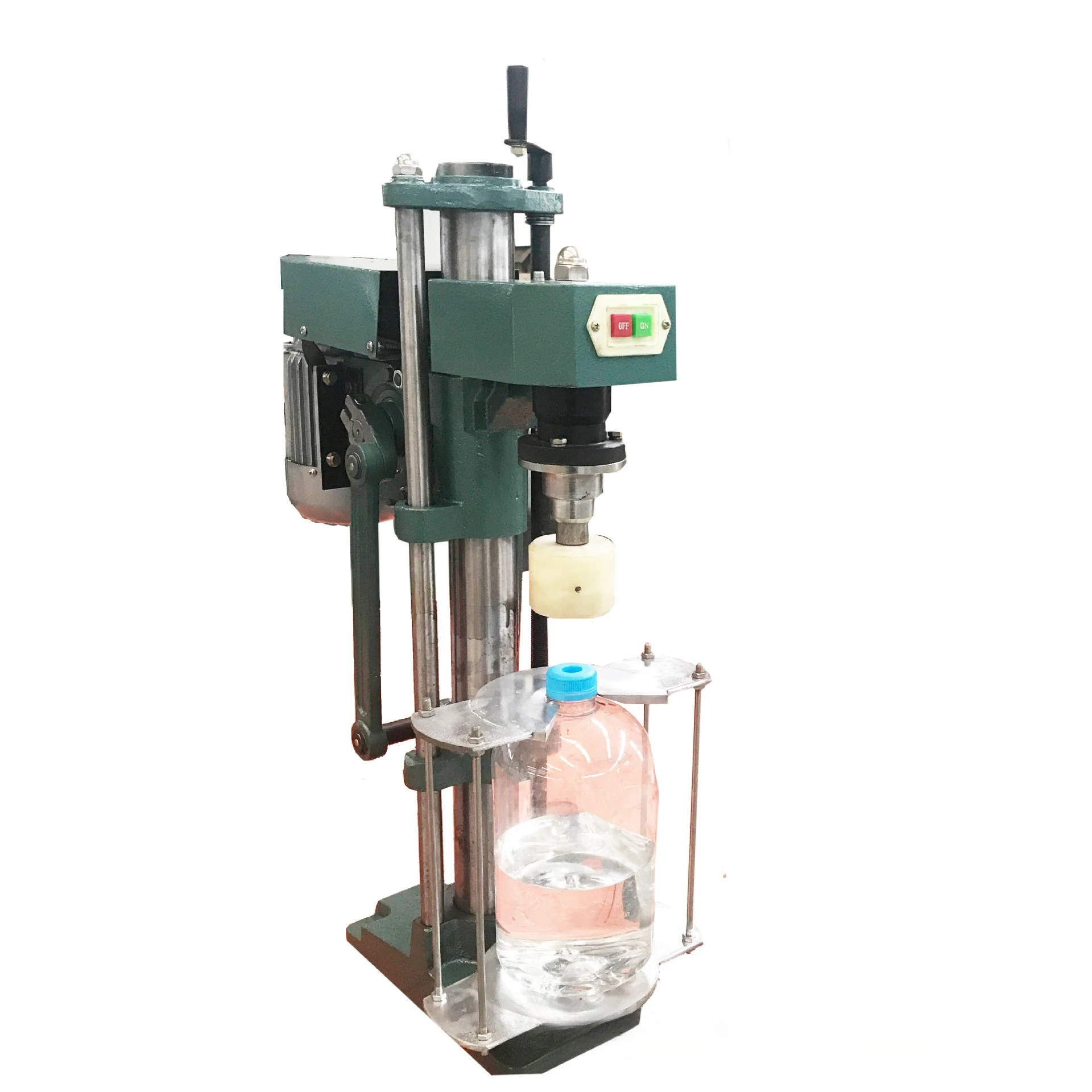 Semi-automatic electric desktop mineral water drink iced black te glass water bottle neck plastic cap capping
Semi-automatic electric desktop mineral water drink iced black te glass water bottle neck plastic cap capping