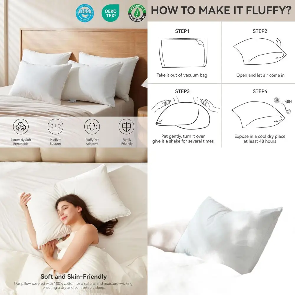 Подушки из гусиного пуха стандартного размера, 100% органический хлопок, роскошные подушки для сна в гостиничном стиле, дышащие и мягкие (20x26)
Подушки из гусиного пуха стандартного размера, 100% органический хлопок, роскошные подушки для сна в гостиничном стиле, дышащие и мягкие (20x26)