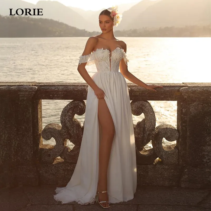 LORIE A Line Chiffon Lace Beach Wedding Dress Off The Shoulder Sexy Siude Split Wedding Gowns 2023
LORIE A Line Chiffon Lace Beach Wedding Dress Off The Shoulder Sexy Siude Split Wedding Gowns 2023