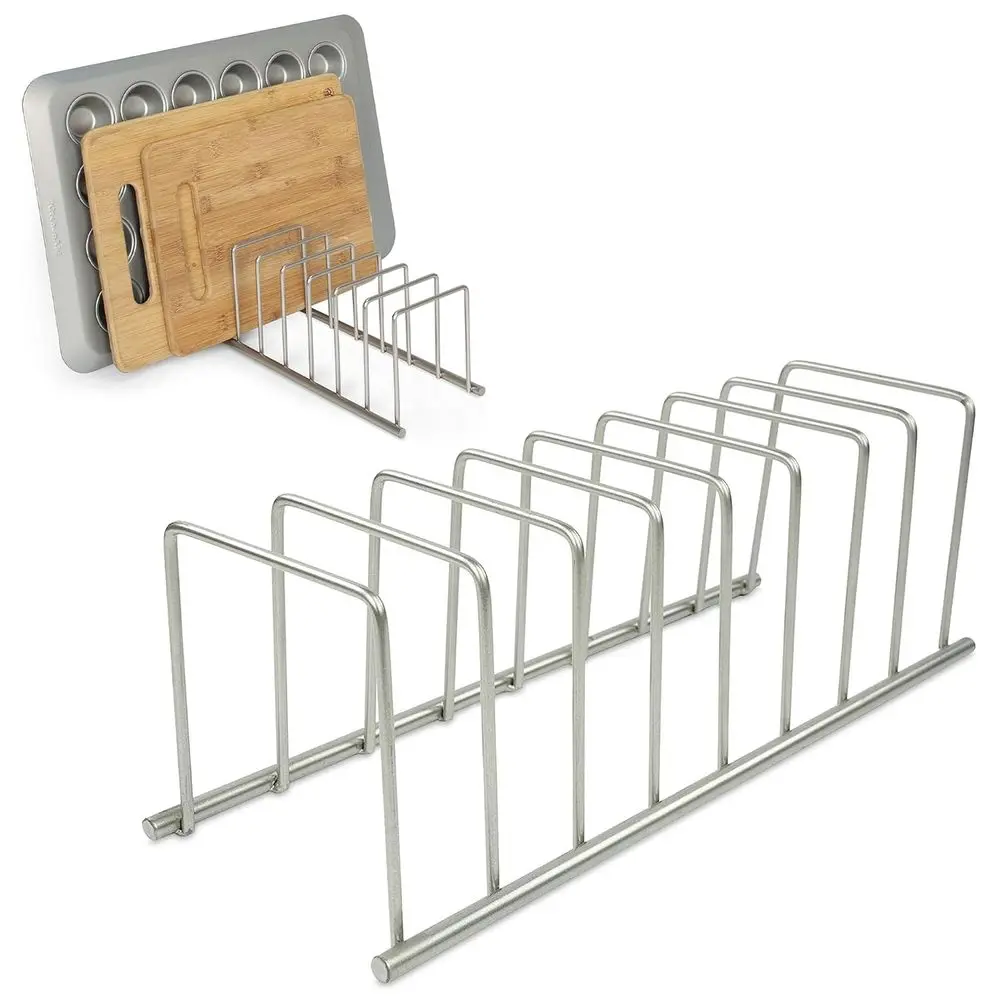 8-Slot Metal Dish Rack with Cutting Board Holder, Satin Nickel, for Kitchen Countertop or Cabinet Organization
8-Slot Metal Dish Rack with Cutting Board Holder, Satin Nickel, for Kitchen Countertop or Cabinet Organization