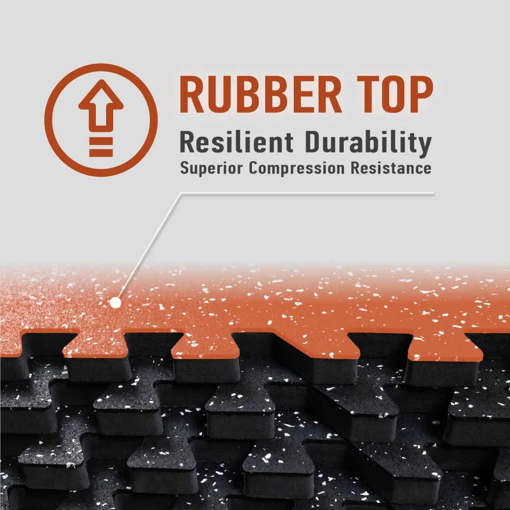 0.56in Thick 24 Sq Ft Exercise Equipment Mats, 6 Tiles Upgraded Rubber Top with High Density EVA Foam
0.56in Thick 24 Sq Ft Exercise Equipment Mats, 6 Tiles Upgraded Rubber Top with High Density EVA Foam