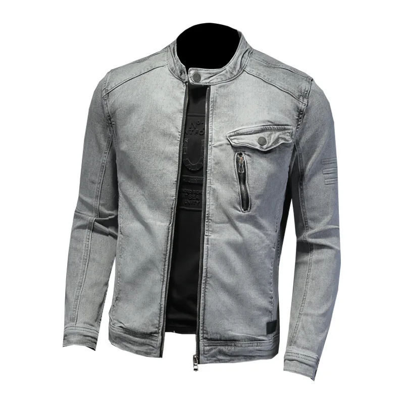 Men's Locomotive Jackets Light Gray Slim Fashion Jacket Men Casual Stand Collar Buttons Denim Coats Long Sleeves Spliced Tops
Men's Locomotive Jackets Light Gray Slim Fashion Jacket Men Casual Stand Collar Buttons Denim Coats Long Sleeves Spliced Tops