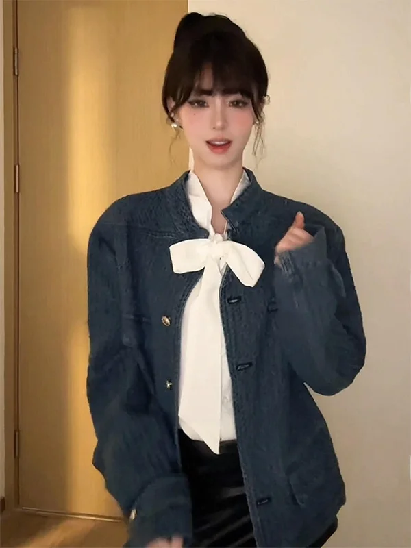 Loose Fit Stand Collar Denim Jacket Women's Korean Style Fashionable Versatile Autumn Winter Outerwear Casual Commute Style
Loose Fit Stand Collar Denim Jacket Women's Korean Style Fashionable Versatile Autumn Winter Outerwear Casual Commute Style