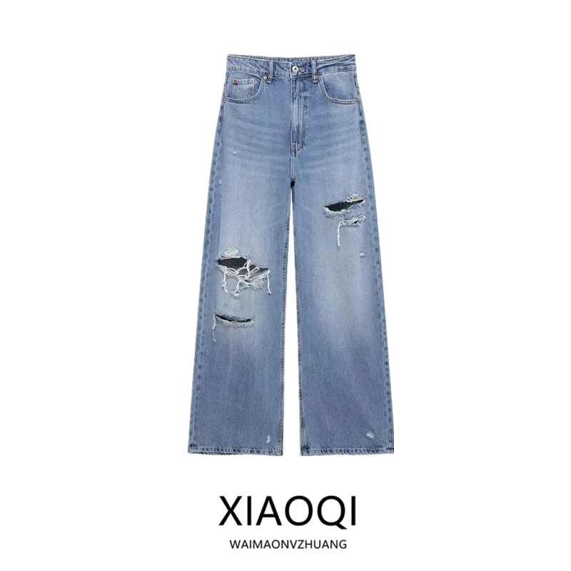 Spring 2025 Women's Loose Mid-Waist Wide Leg Jeans Decorative Hole Design Casual Straight Fit Trousers Spring Faion Trend
Spring 2025 Women's Loose Mid-Waist Wide Leg Jeans Decorative Hole Design Casual Straight Fit Trousers Spring Faion Trend