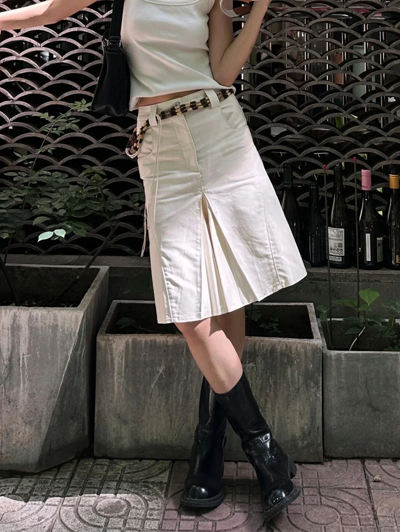 American Retro White ter Skirt Women's Summer Spicy Girl Asymmetrical Pleated Mid-Length A-Line Skirt High Waist Midi Skirt
American Retro White ter Skirt Women's Summer Spicy Girl Asymmetrical Pleated Mid-Length A-Line Skirt High Waist Midi Skirt