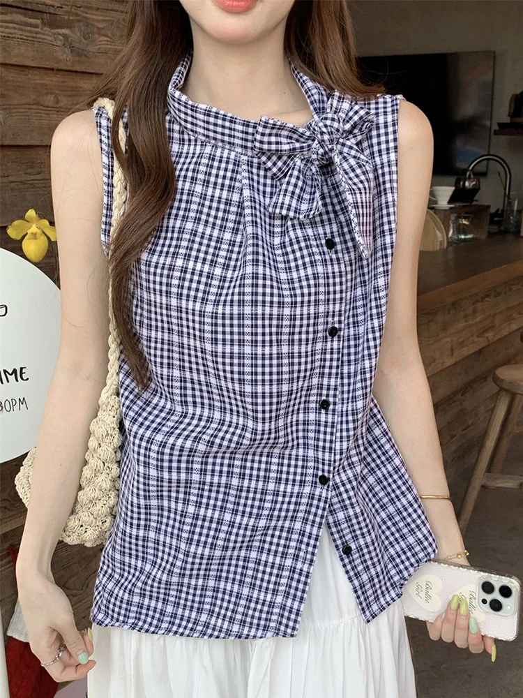 Jmprs Vintage Sleeveless Sweet Shirts Women Elegant Loose Bow Lace Up Blouse Casual Retro French All Match Female Summer Tops
Jmprs Vintage Sleeveless Sweet Shirts Women Elegant Loose Bow Lace Up Blouse Casual Retro French All Match Female Summer Tops