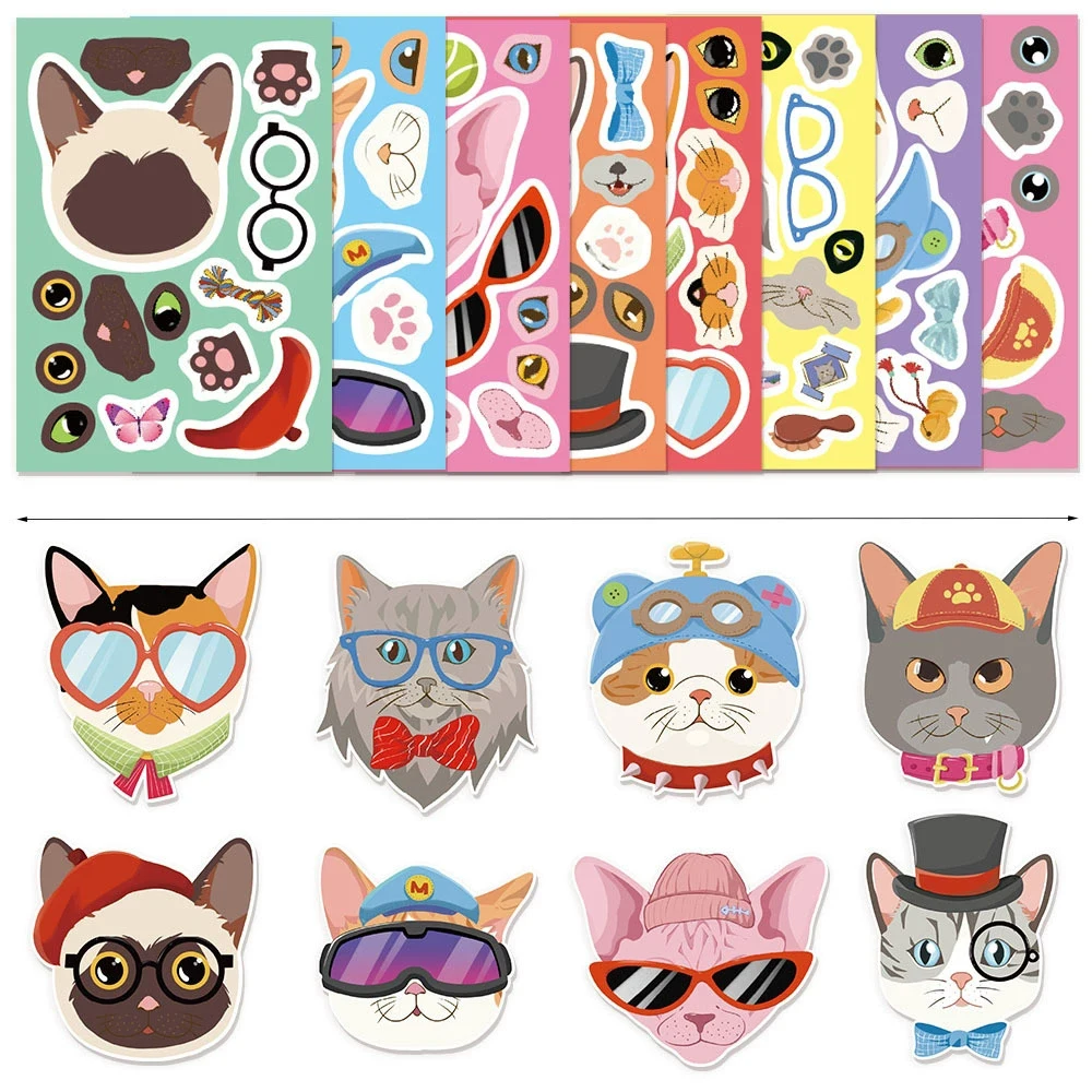 8/16sheets Cute Cat Puzzle Stickers Kawaii Animal Make A Face DIY Cartoon Decals Children Assemble Jigsaw Kids Birthday Gift Toy
8/16sheets Cute Cat Puzzle Stickers Kawaii Animal Make A Face DIY Cartoon Decals Children Assemble Jigsaw Kids Birthday Gift Toy