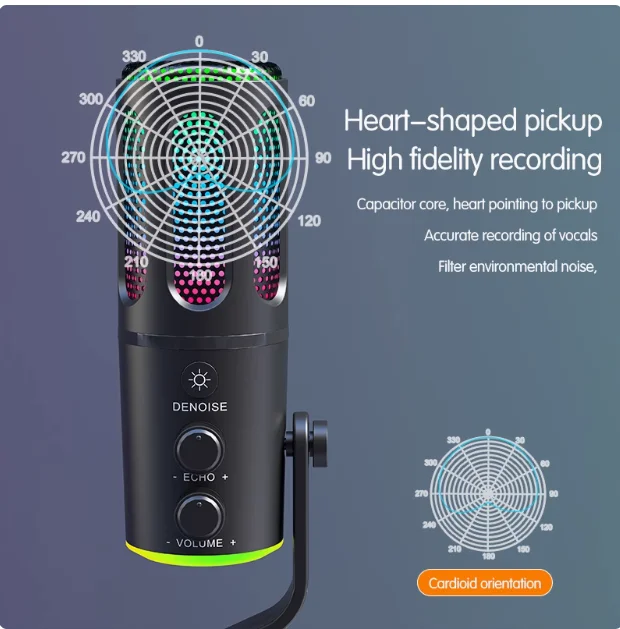 RGB Gaming Microphone USB Computer Desktop Microphone Condenser One-Click Silent Recording Microphone
RGB Gaming Microphone USB Computer Desktop Microphone Condenser One-Click Silent Recording Microphone