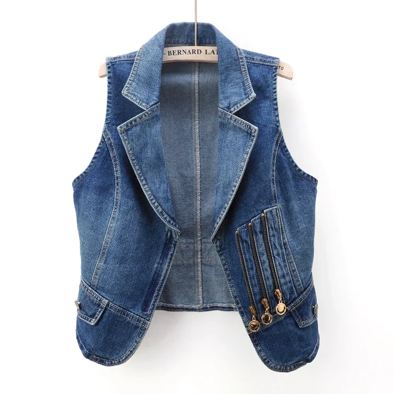 Vintage Blue Suit Collar Denim Vest Women Waistcoat Slim Short Cowboy Sleeveless Jacket Coat Korean Cardigan Jeans Vests Female
Vintage Blue Suit Collar Denim Vest Women Waistcoat Slim Short Cowboy Sleeveless Jacket Coat Korean Cardigan Jeans Vests Female