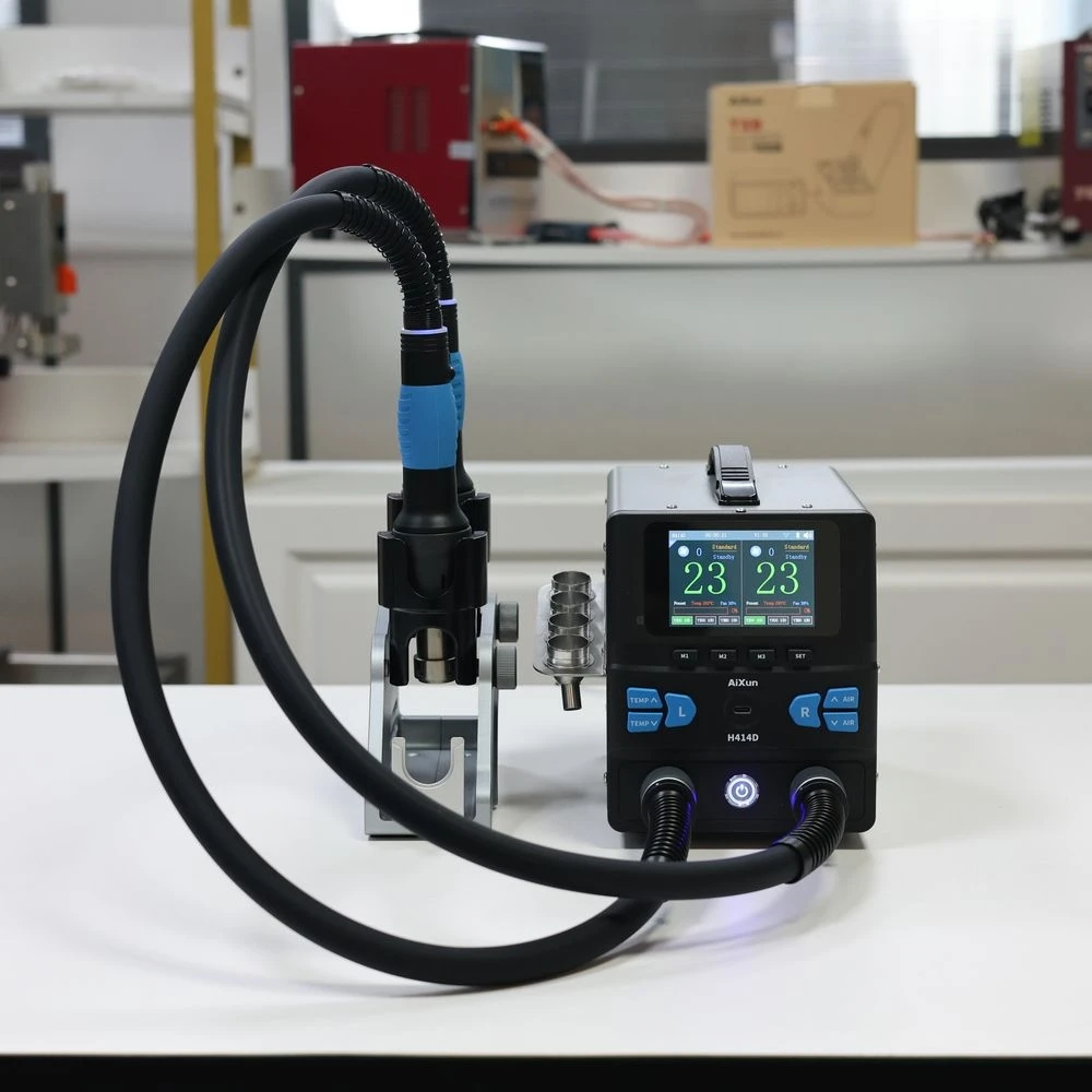AIXUN H414D BGA Rework Station 1400W Dual-station Hot Air Gun Soldering Station With Nozzles for Motherboard SMD Repair
AIXUN H414D BGA Rework Station 1400W Dual-station Hot Air Gun Soldering Station With Nozzles for Motherboard SMD Repair
