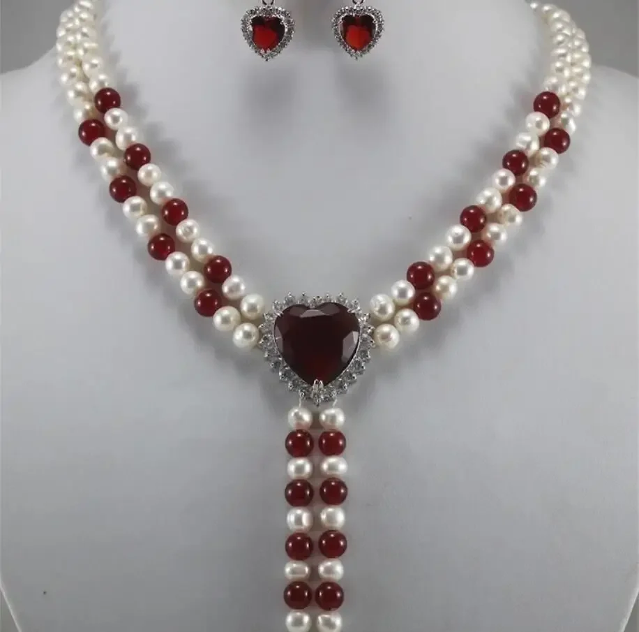 Fashion design metal silver plated 2 rows of 7-8mm white natural pearls + Ruby heart-shaped accessories Necklace + heart-shaped
Fashion design metal silver plated 2 rows of 7-8mm white natural pearls + Ruby heart-shaped accessories Necklace + heart-shaped