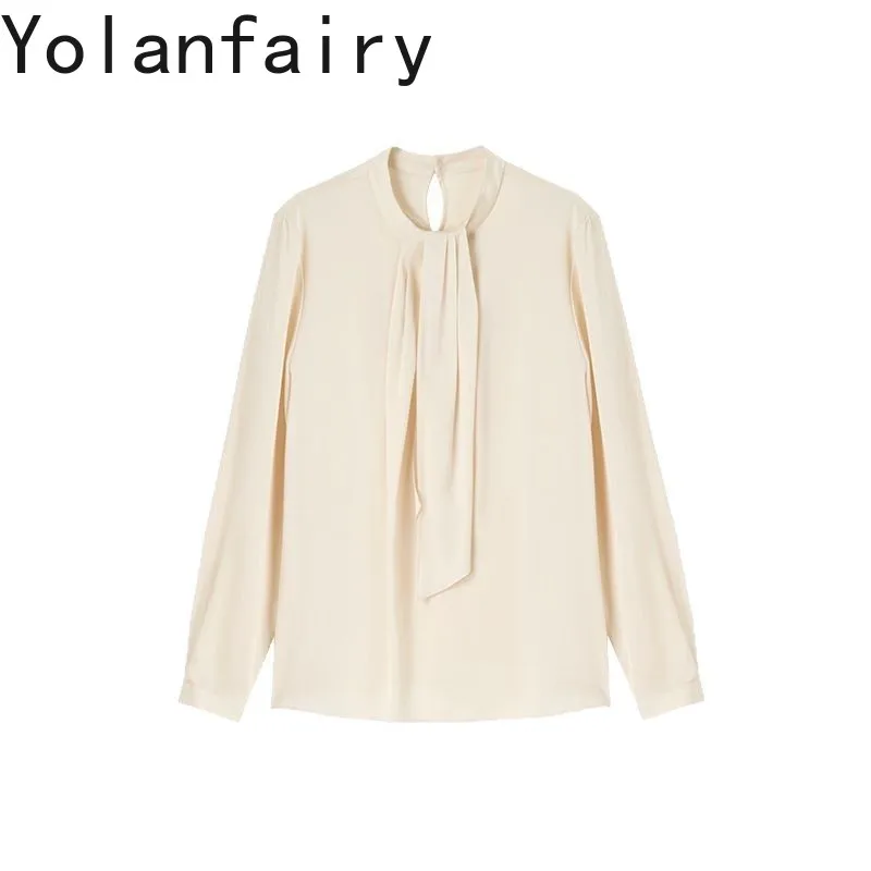 YOLANFAIRY 19mm 92.3% Real Mulberry Silk Blouse Woman Elegant Fashion Ribbon Office Wear Long Sleeve Lady Tops and Blouses Black
YOLANFAIRY 19mm 92.3% Real Mulberry Silk Blouse Woman Elegant Fashion Ribbon Office Wear Long Sleeve Lady Tops and Blouses Black
