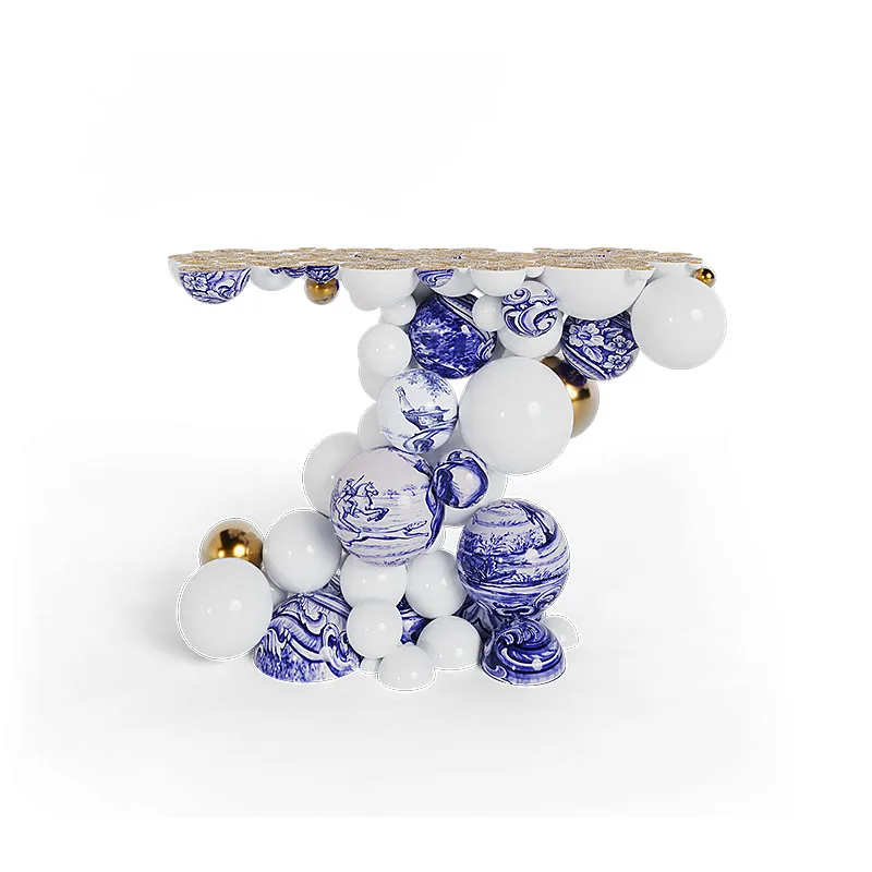 Light luxury bubble metal blue and white porcelain entrance table villa modern home high-end design art entrance table
Light luxury bubble metal blue and white porcelain entrance table villa modern home high-end design art entrance table