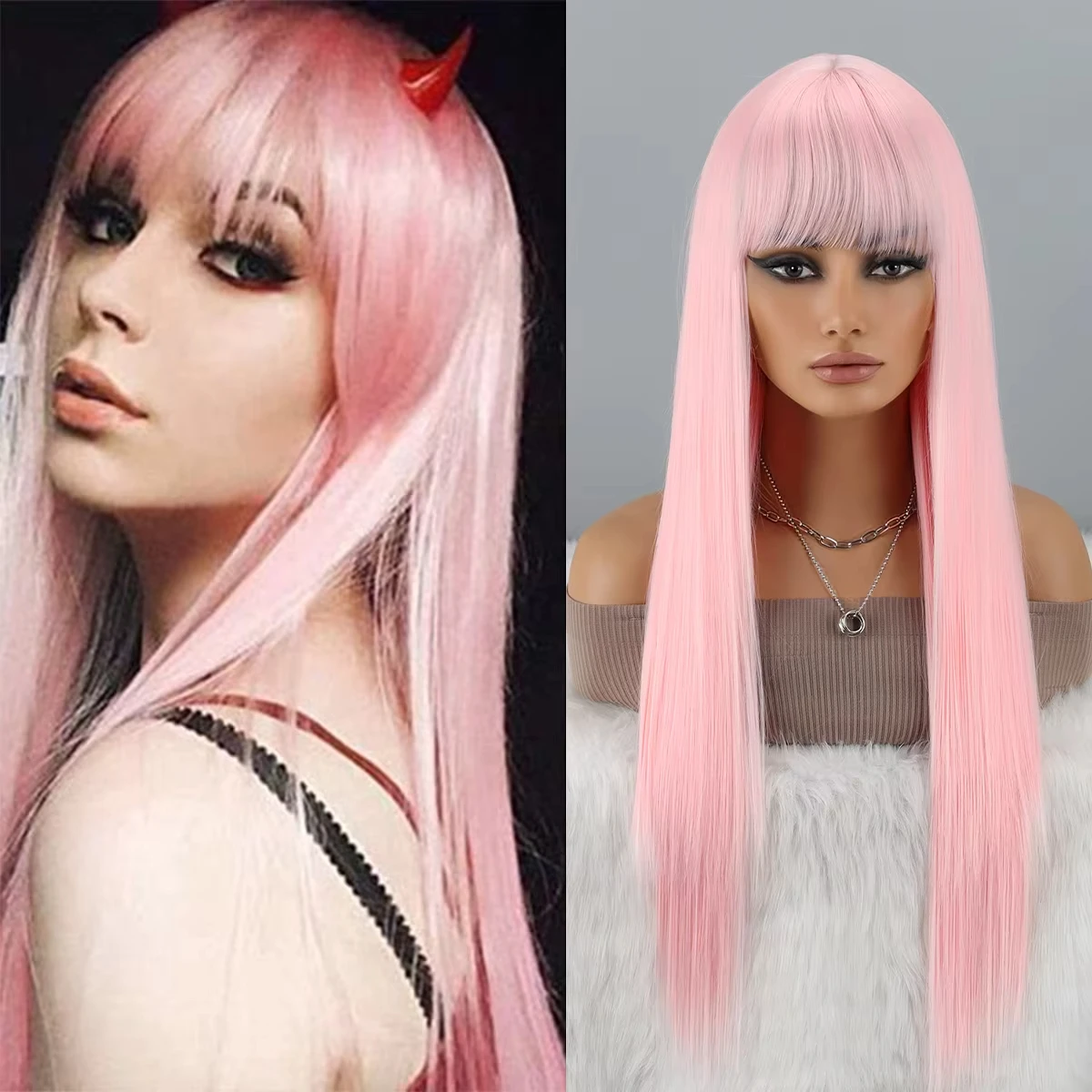 Pink 26-inch long straight hair synthetic wig for Halloween cosplay, role-playing, daily party, high-temperature hair accessory
Pink 26-inch long straight hair synthetic wig for Halloween cosplay, role-playing, daily party, high-temperature hair accessory