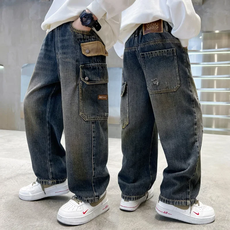 Korean Boys' Jeans Version Of Boys Wide Leg Pants Boys' Jeans Children's Side Pockets Kid Denim Cargo Pants
Korean Boys' Jeans Version Of Boys Wide Leg Pants Boys' Jeans Children's Side Pockets Kid Denim Cargo Pants