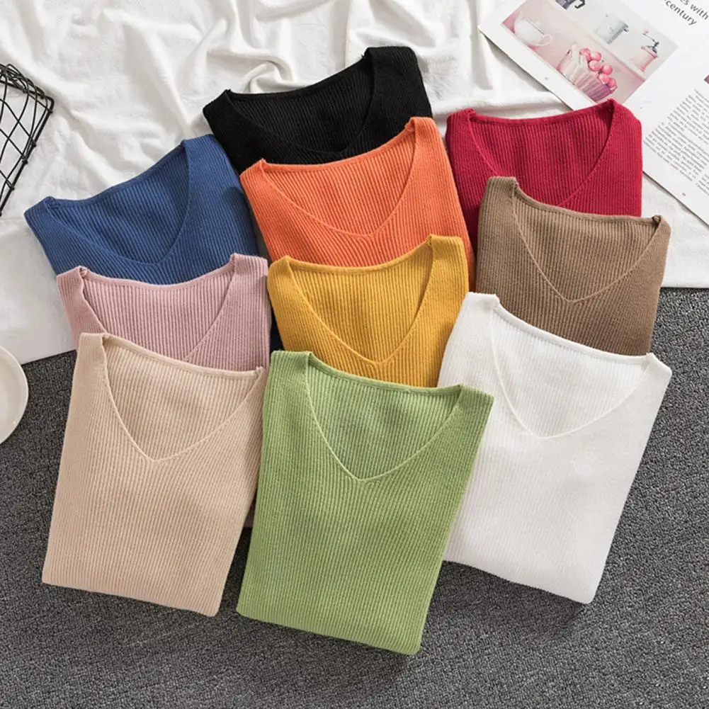 Women Sweater Autumn Long Sleeve Pullover Basic Top V Neck Ribbed Slim Fit Ladies Female Long Sleeves Top Thermal Undershirt
Women Sweater Autumn Long Sleeve Pullover Basic Top V Neck Ribbed Slim Fit Ladies Female Long Sleeves Top Thermal Undershirt