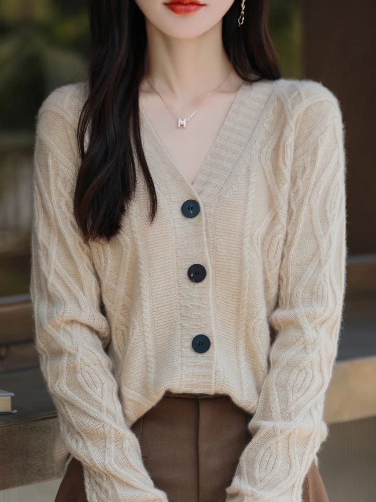 Women's Thick Cable Stitch Cardigan 100% Merino Wool Knitwear Autumn Winter Soft Warm Casual Loose Long sleeves Clothing Tops
Women's Thick Cable Stitch Cardigan 100% Merino Wool Knitwear Autumn Winter Soft Warm Casual Loose Long sleeves Clothing Tops